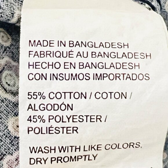 Van Heusen Men's Navy Floral Print Button-Up Shirt Size M 15-15.5 Long Sleeve - Picture 8 of 10